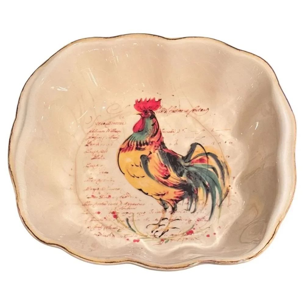 Sur La Table Rooster Script Italian Baking / Serving Bowl 10 3/4″ Ceramic Gallo